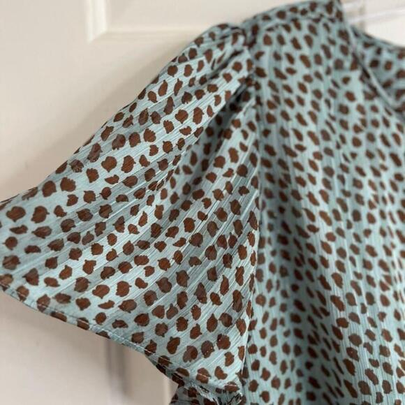 Laura Petites Teal Animal Print Metallic Short Sleeve Blouse 8 - Picture 10 of 15